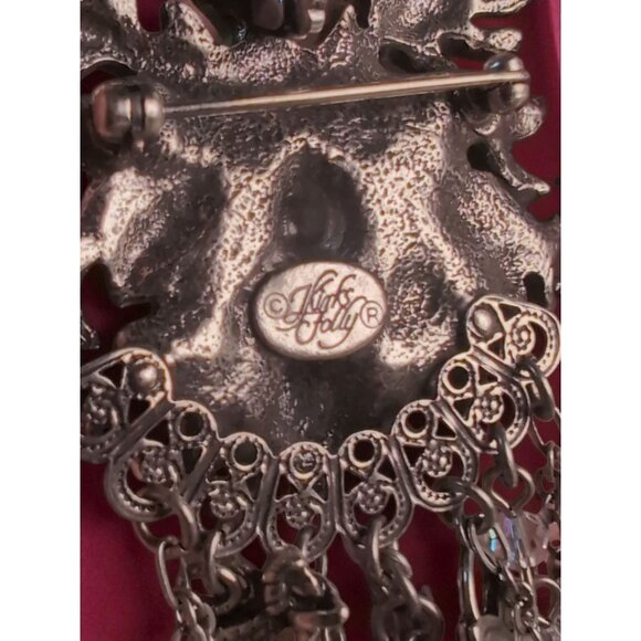 Kirk’s Folly Green Man Enamel & Crystal Dangle Brooch –4.6” Woodland Keyhole Cha - Picture 4 of 5
